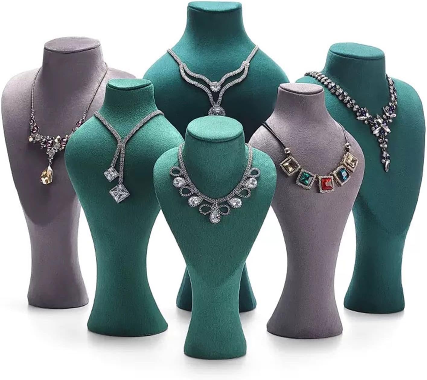 Green Velvet Jewelry Display Stand for Necklaces and Earrings