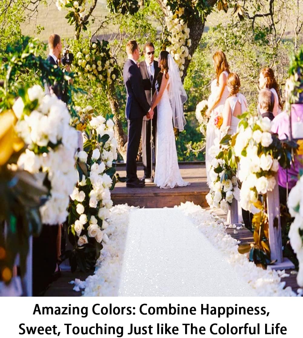 ShinyBeauty White Sequin Sparkle Aisle Runner 3FTx15FT Wedding Decor Carpet for Indoor Outdoor Events Reusable