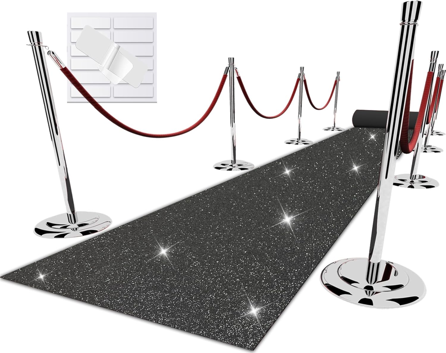EZLucky Glitter Black Carpet Runner for Party 246X15ft