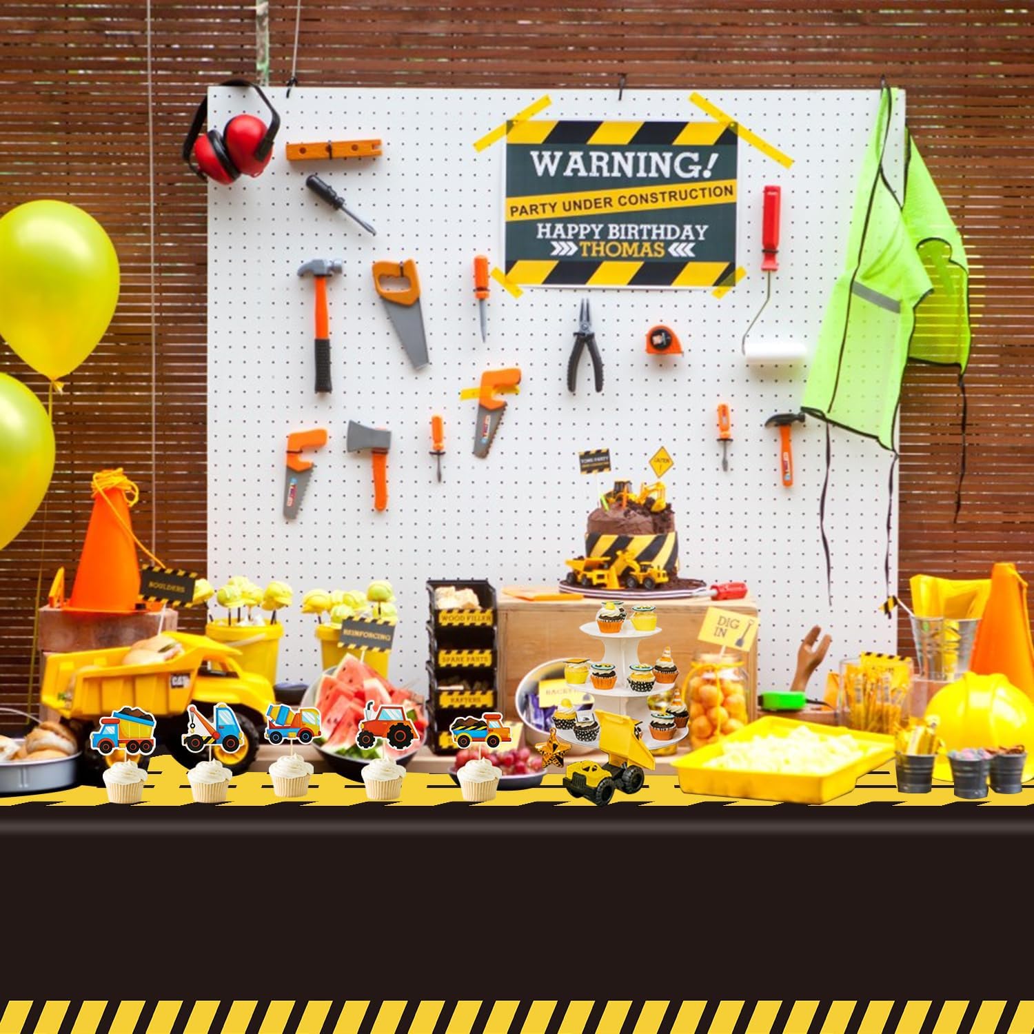 FVEOCR 4 Pack Black Racetrack Table Covers for Construction Themed Birthday Party Decorations