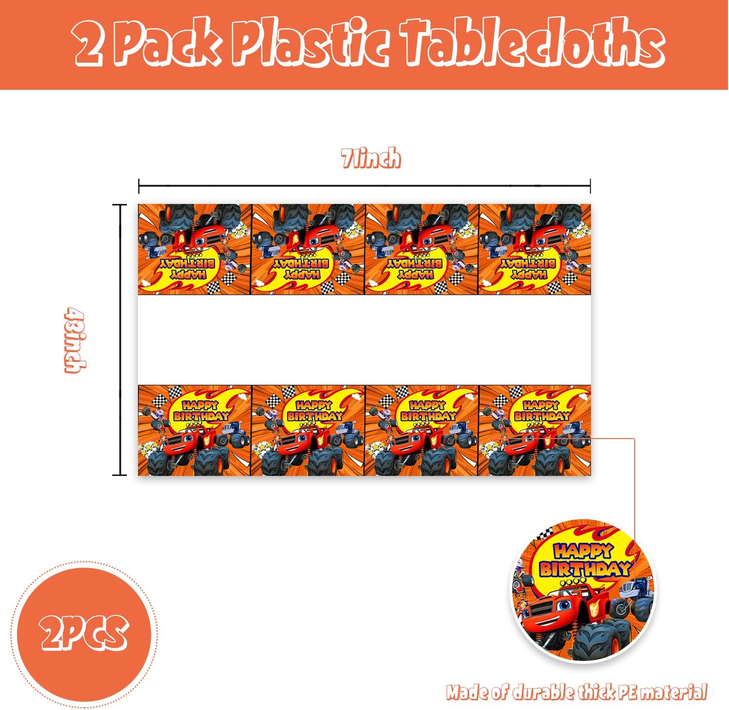 2Pcs Blaze and The Monster Tablecloth for Birthday Party and Baby Shower