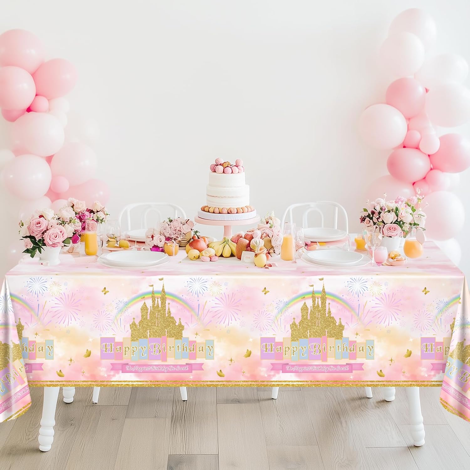 Avezano 3 Pcs Princess Castle Tablecloth for Birthday Parties