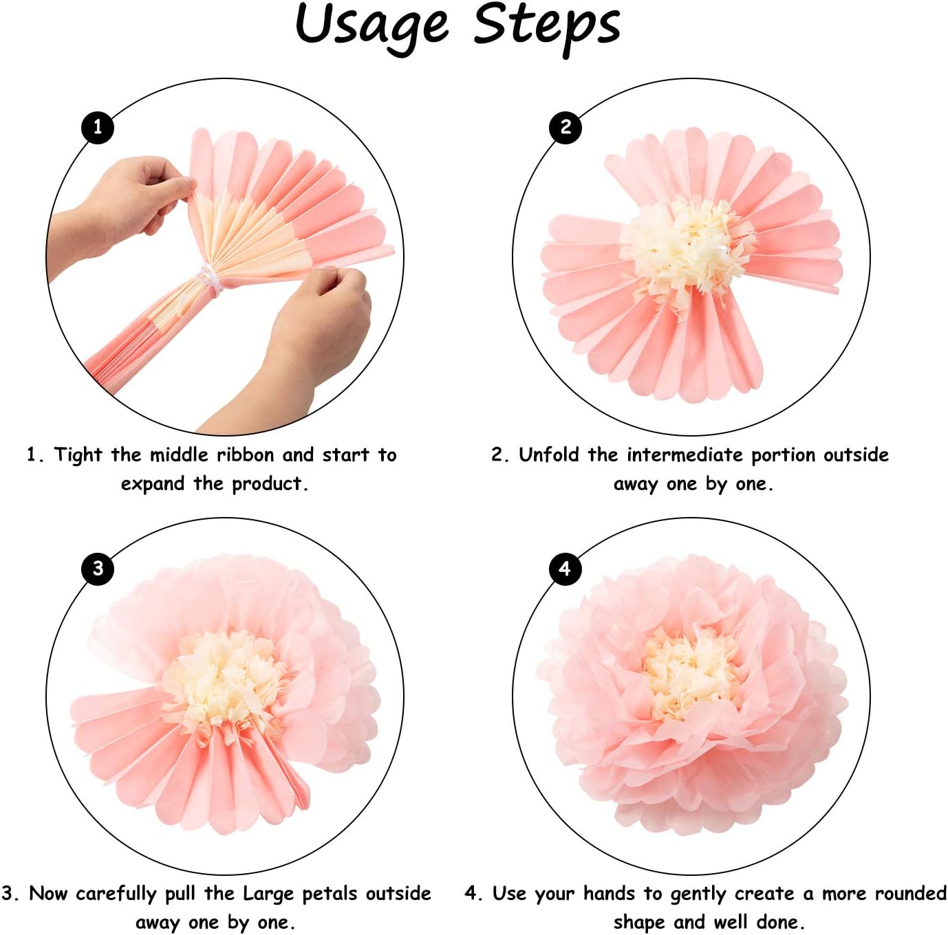 WILLBOND 24 Pcs Paper Fans Decoration Set Rose Pink