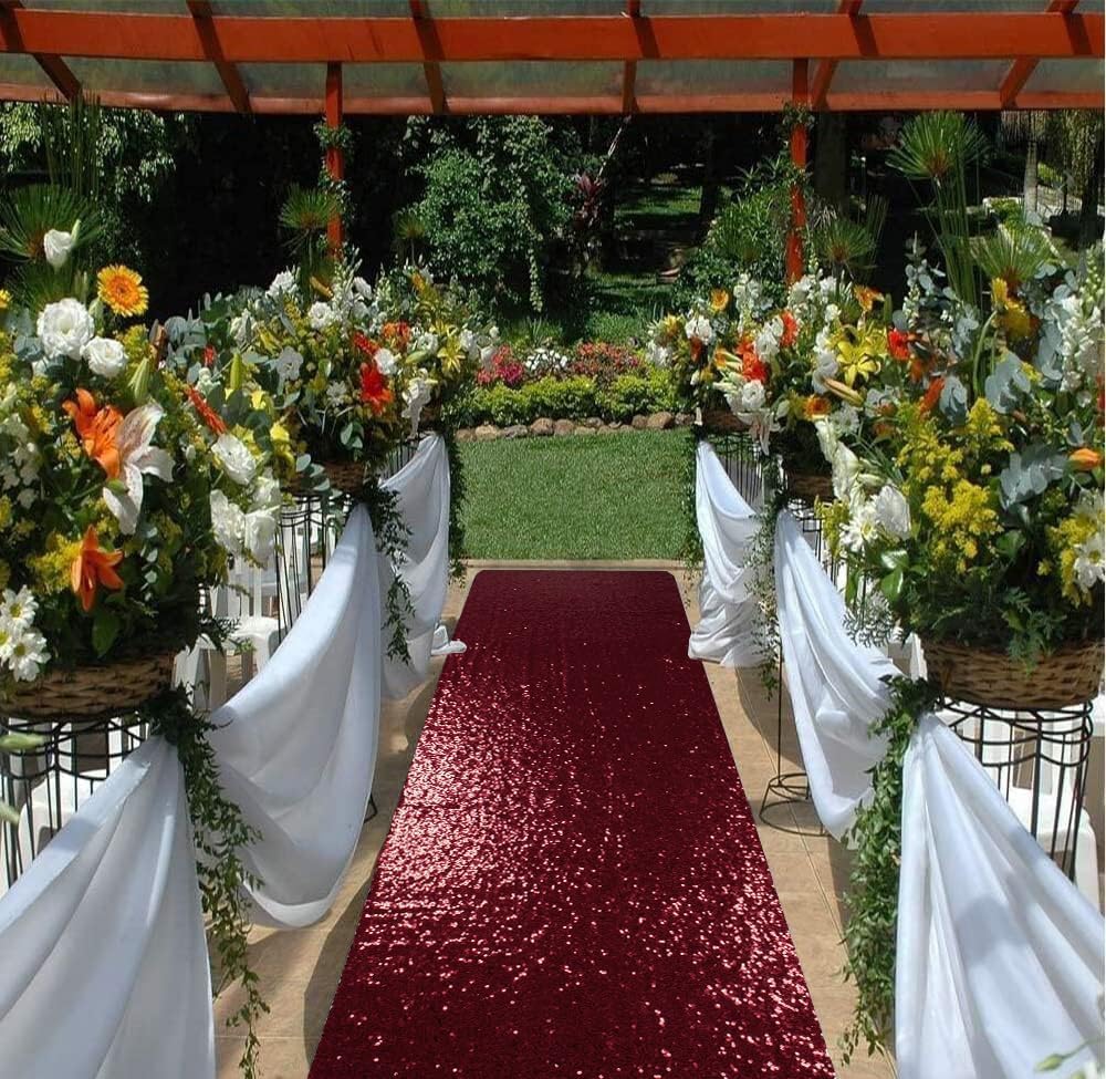 ShinyBeauty Sequin Aisle Runner Rug 4x15FT Sparkly Burgundy Carpet for Wedding and Party Decor