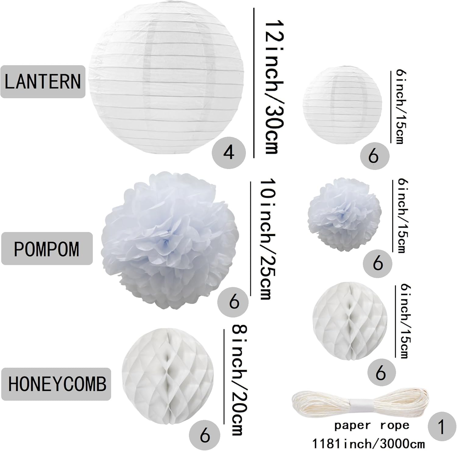 WOLHOWLTD White Paper Decor Set - 34 Pieces for Events and Home Decoration