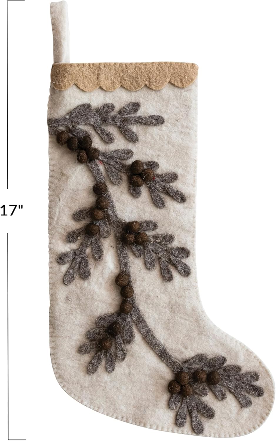Creative Co Op Multicolor Wool Felt Stocking with Branch and Poms