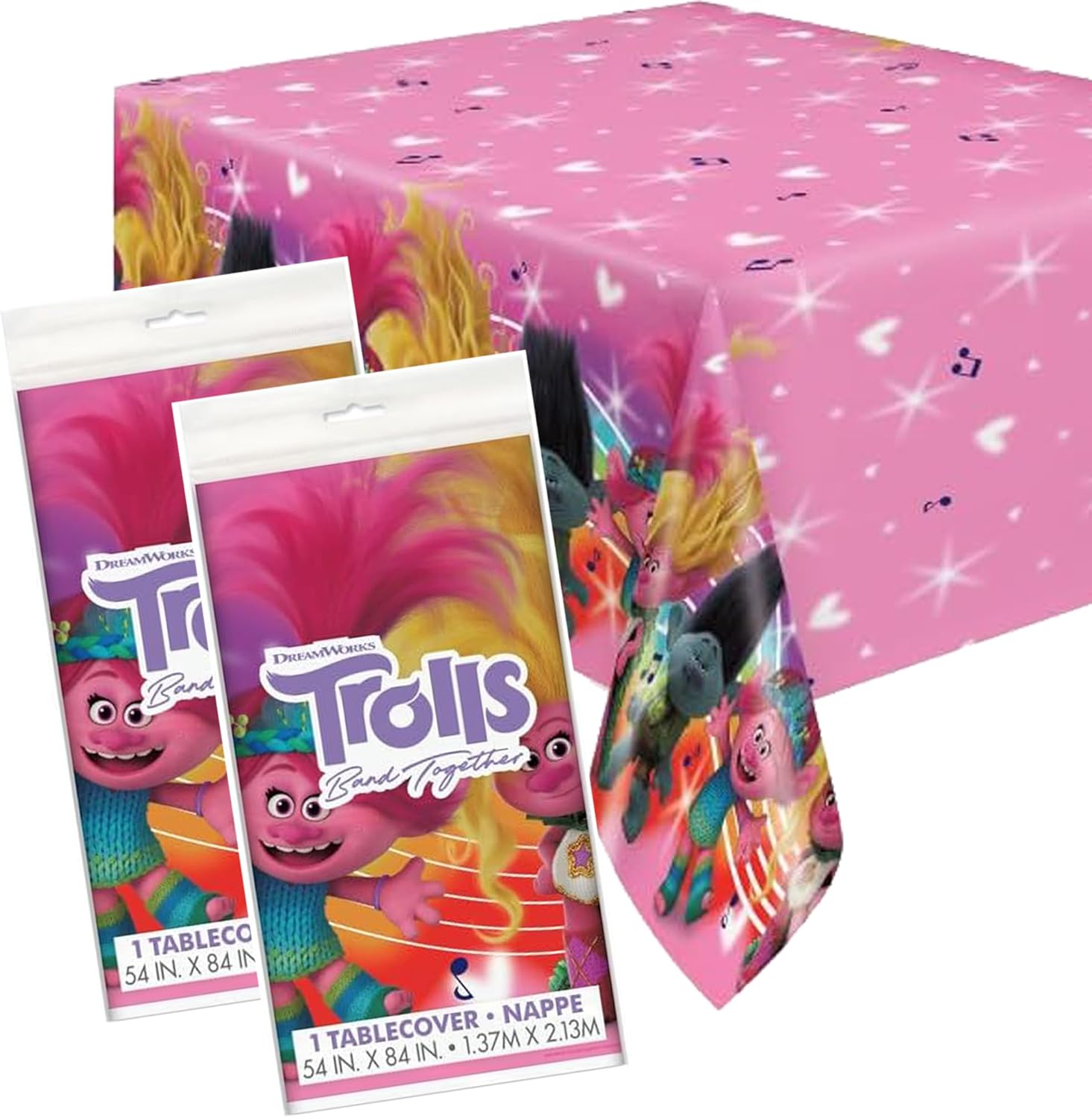 Unique Trolls Birthday Table Covers and Sticker Set