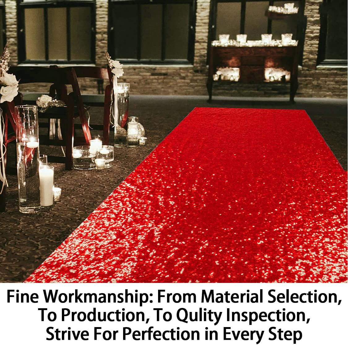 ShinyBeauty Red Sequin Aisle Runner 2FTx15FT