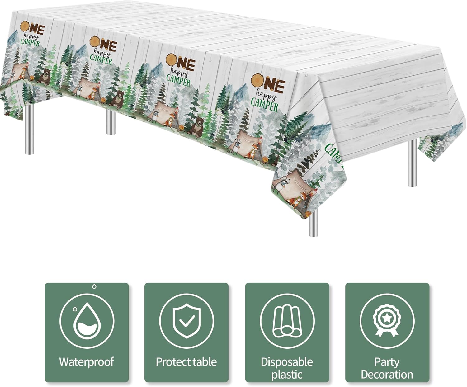 Camping Birthday Party Tablecloth Set 3 Pack 54x108