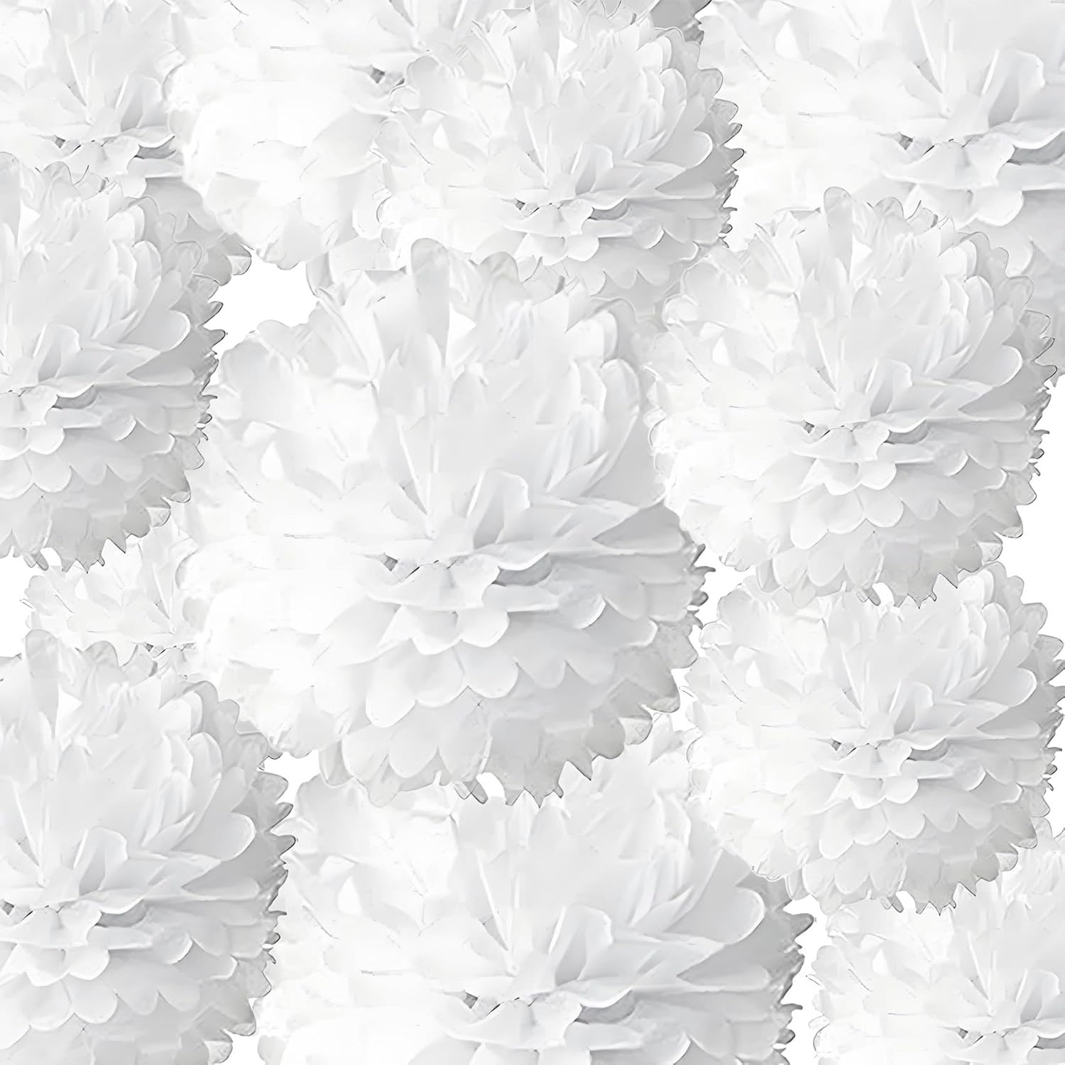 White Tissue Paper Pom Poms 12Pcs Hanging Decorations
