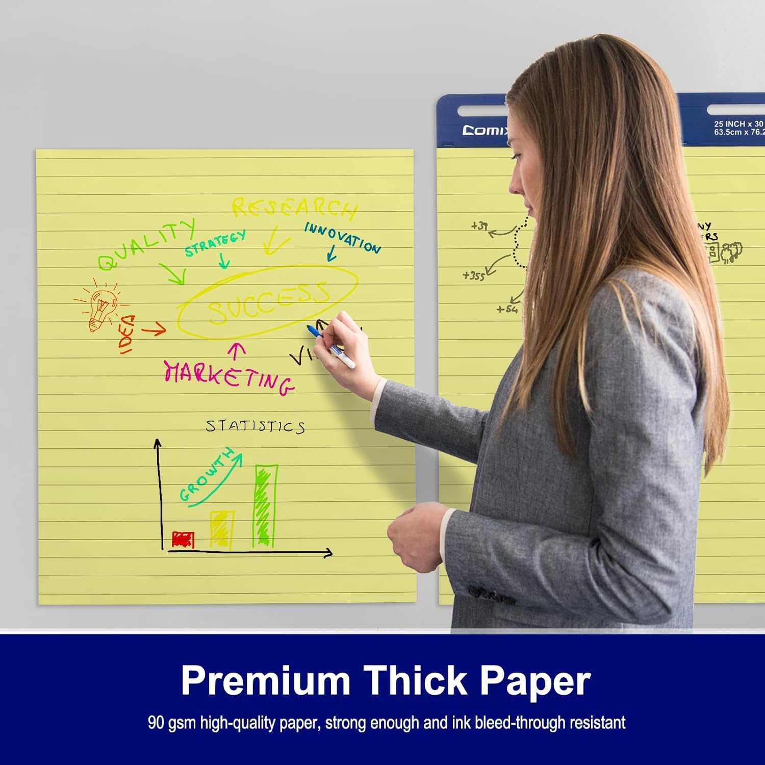 Comix Sticky Easel Pad 25x30 Inches Yellow Lined Chart Paper 30 Sheets 2 Pads Pack