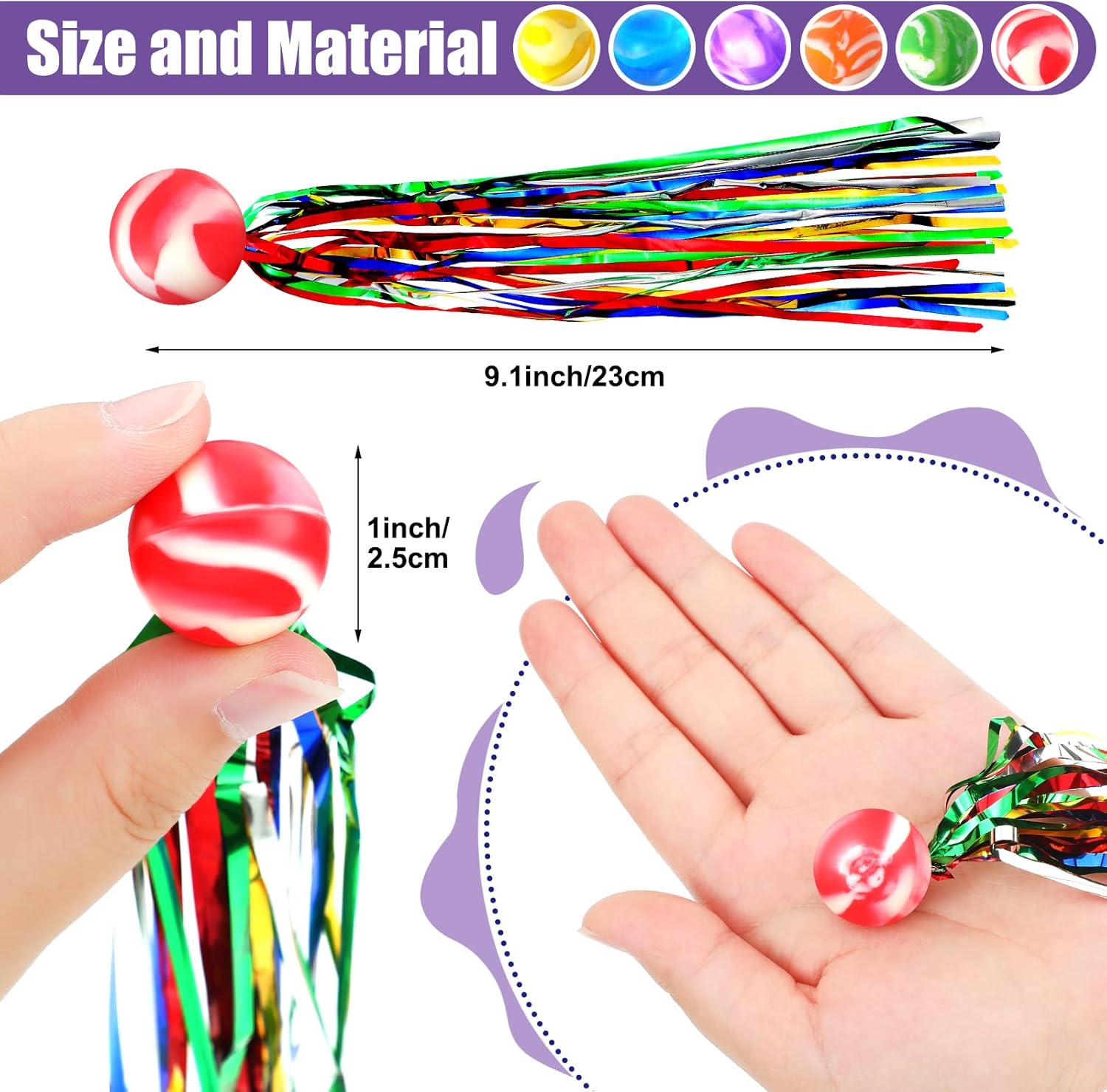 Aoriher 45 Pcs Bouncy Balls with Streamers Party Favors