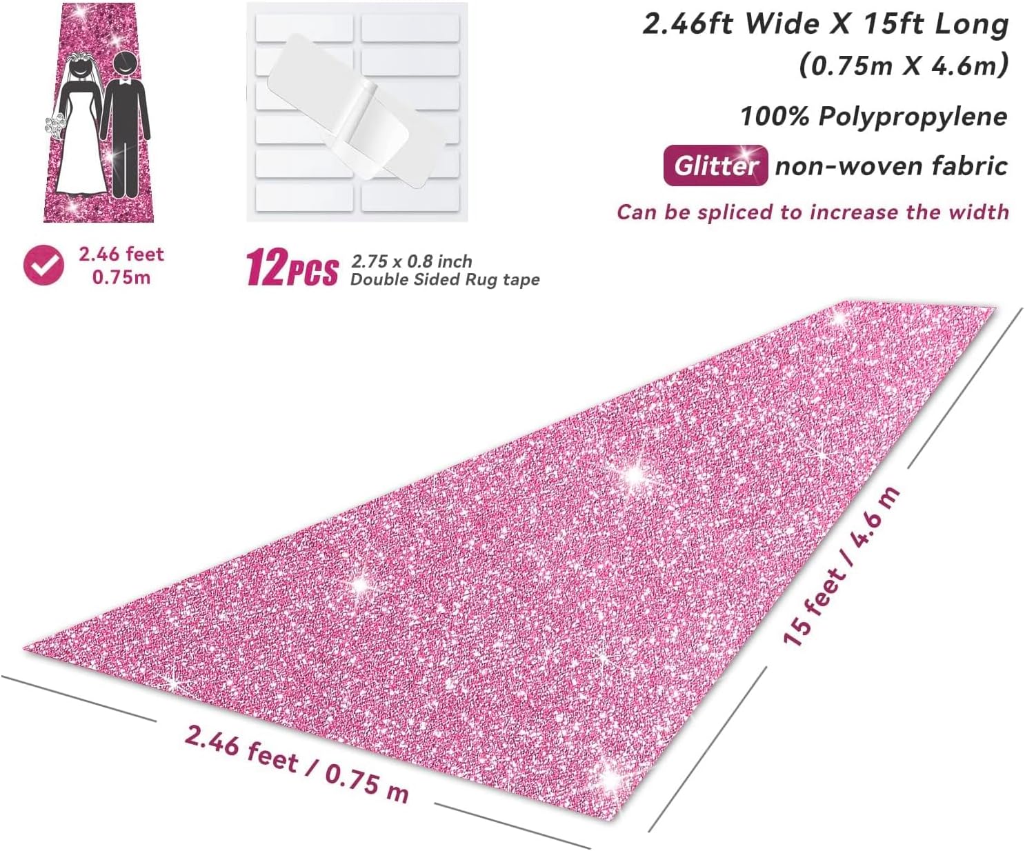 EZLucky Glitter Pink Carpet Runner for Party and Events