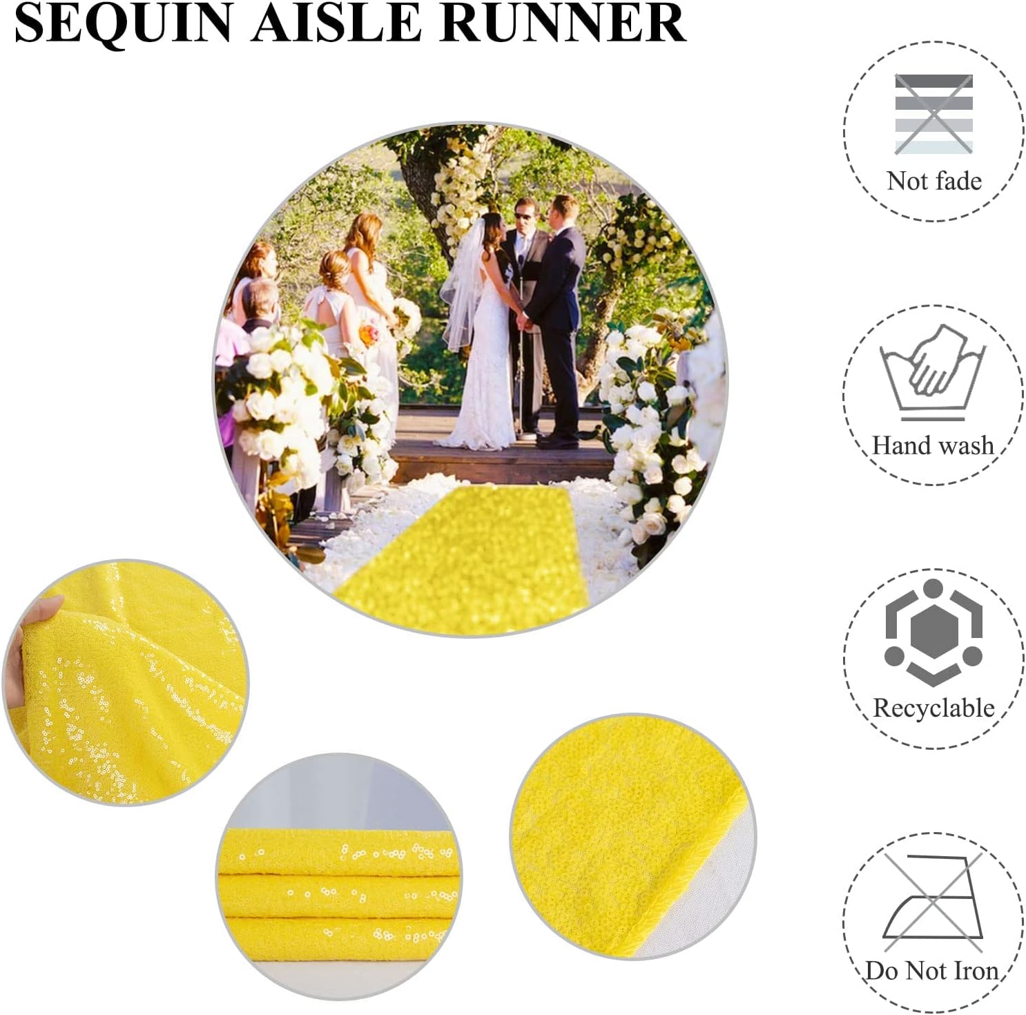 Yellow Sequin Glitter Aisle Runner 2FTx15FT Wedding