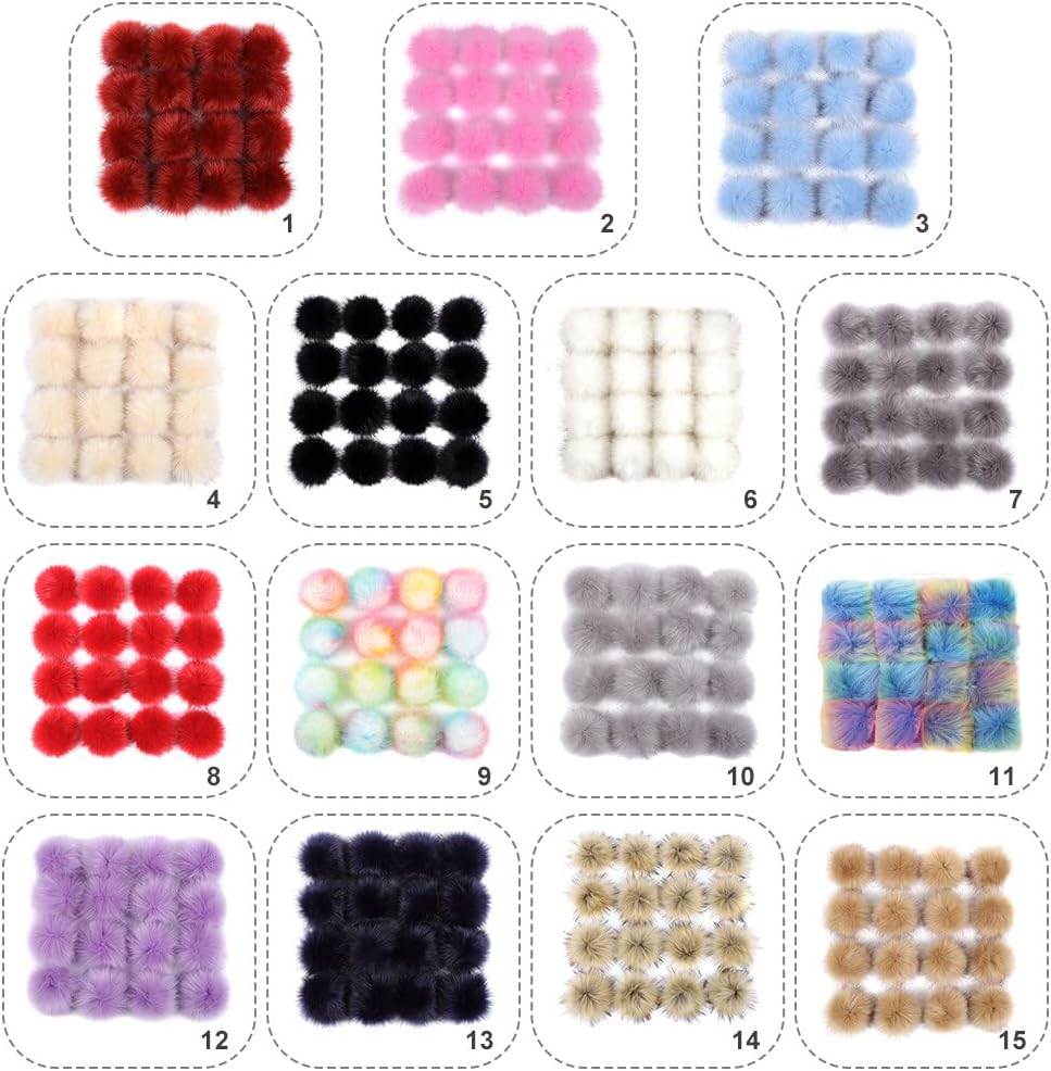 Faux Fur Pom Poms Balls 16PCS for Hats and Keychains