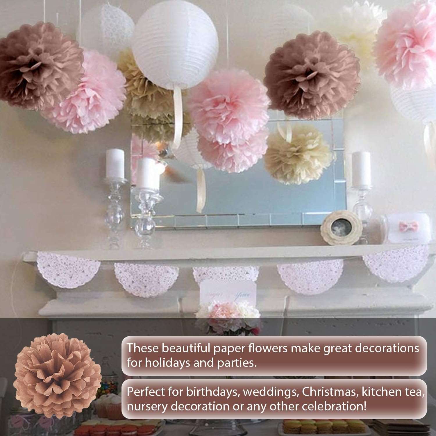 Qimoo 20pcs Coffee Paper Pom Poms Decorations