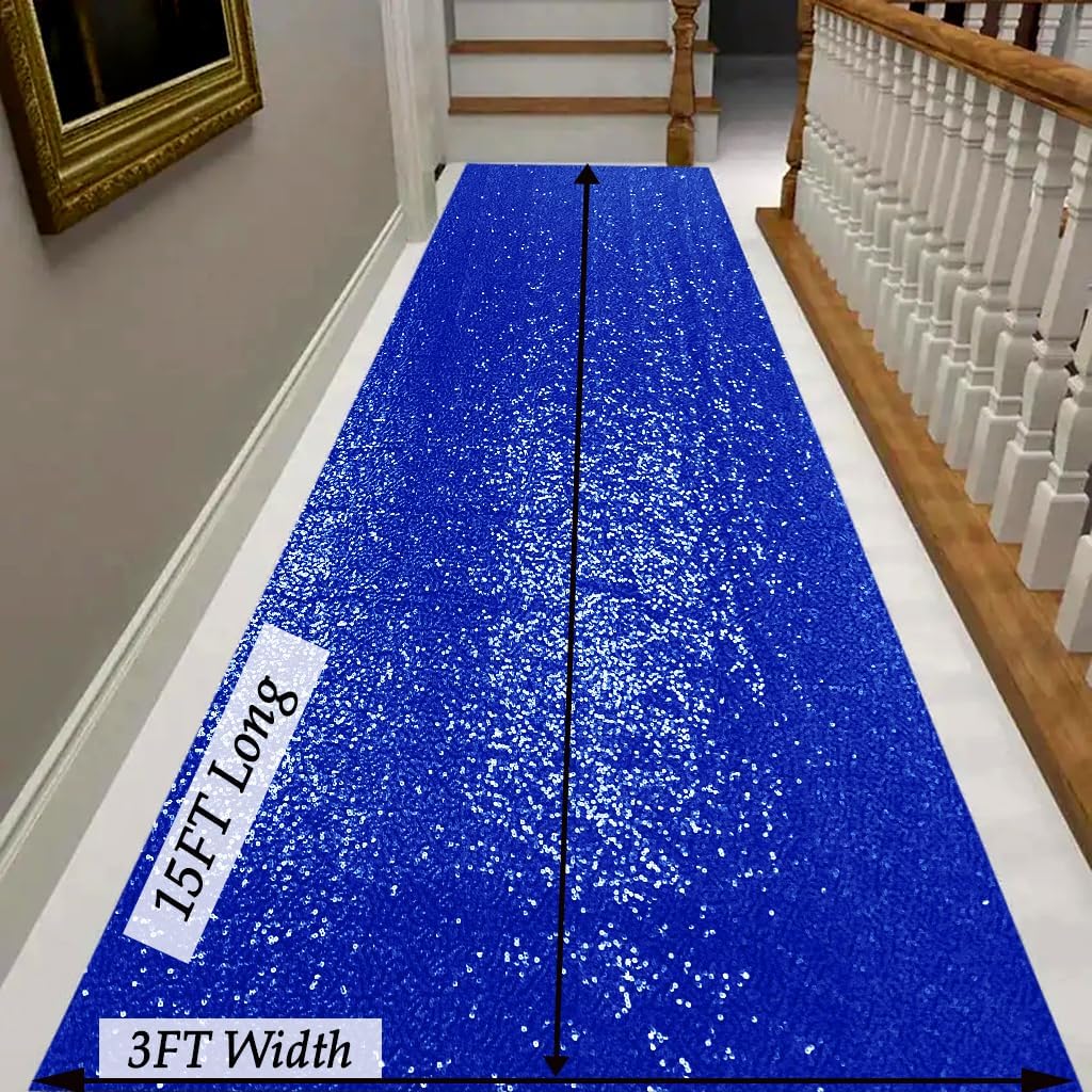 Royal Blue Sequin Aisle Runner 3FTx15FT Wedding Carpet