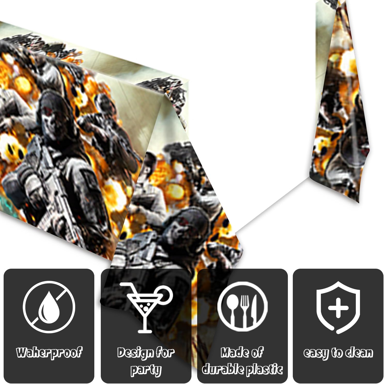 2Pcs Call Duty Birthday Tablecloth Disposable Cover for Kids Boy Baby Shower 70X42 Rectangular