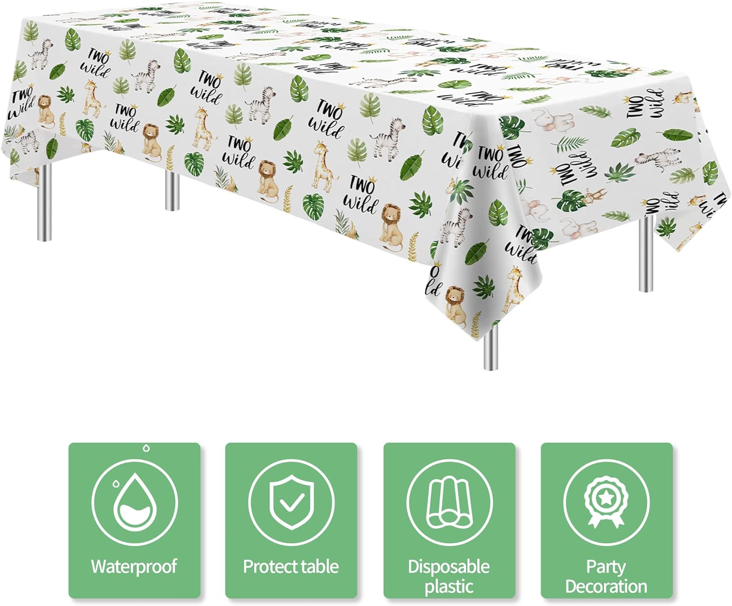 Two Wild Birthday Tablecloth Set 3 Pack 54in x 108in Safari Jungle Theme