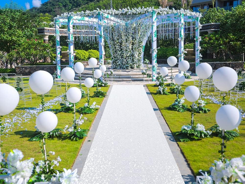ShinyBeauty White Sequin Sparkle Aisle Runner 3FTx15FT Wedding Decor Carpet for Indoor Outdoor Events Reusable