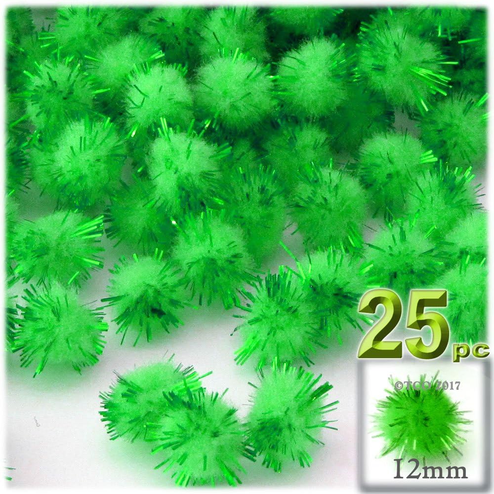 The Crafts Outlet Chenille Sparkly Pom Poms Black Porcupine 05-inch 25-pc