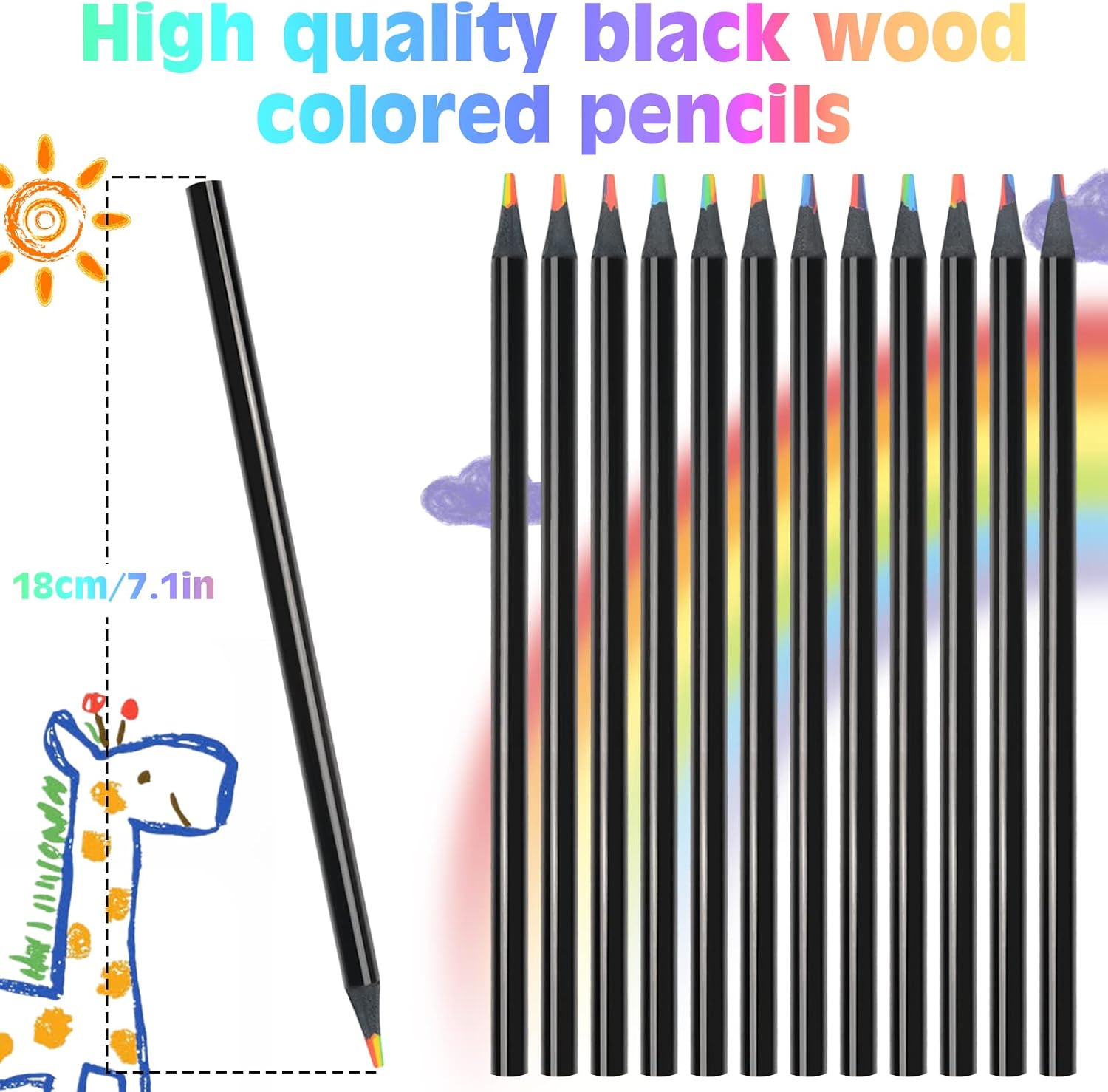 7 in 1 Rainbow Pencils 120 Pcs Black Wooden Art Supplies