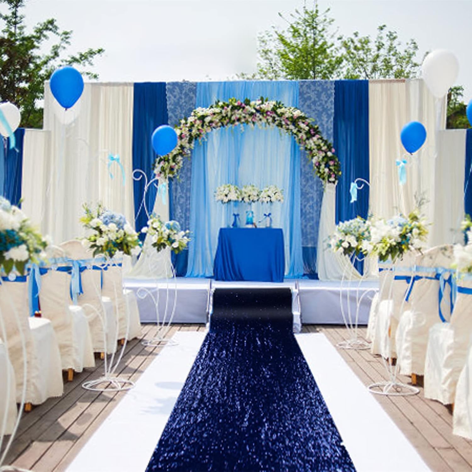 ShiDianYi Navy Blue Sequin Aisle Runner 4x20FT Glitter Wedding Carpet