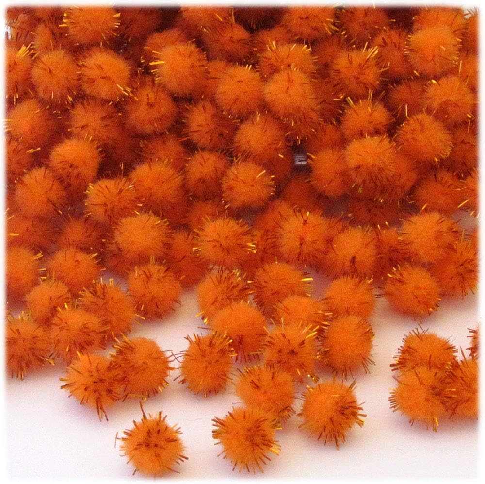The Crafts Outlet Chenille Sparkly Pom Poms Orange Porcupine 12mm 10pc