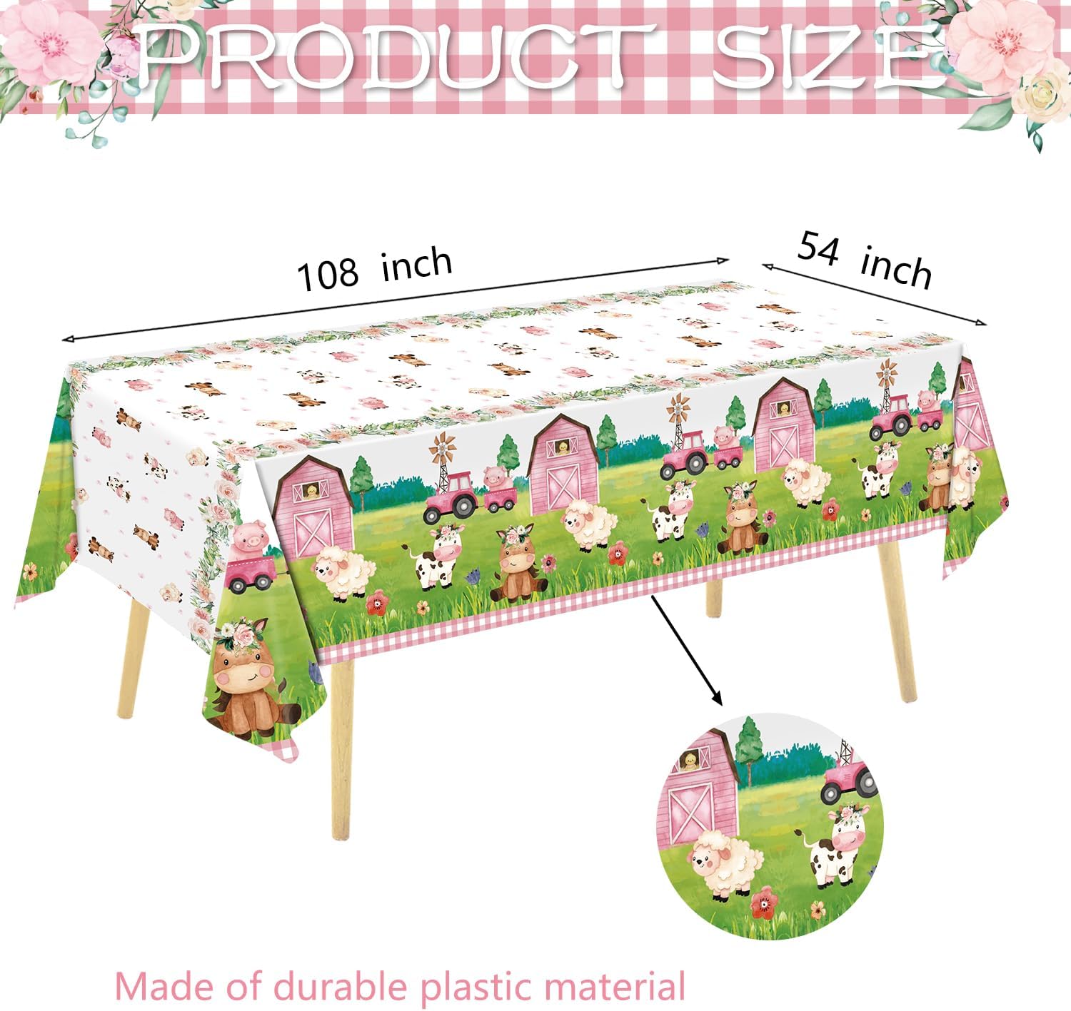Oigco 3Pcs Farm Animal Tablecloth for Birthday Party Decorations