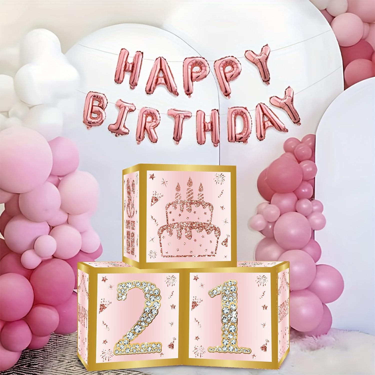 Birthday Decorations Boxes With 0-9 Numbers 3PCS Pink Rose Gold Happy Birthday Balloons Boxes