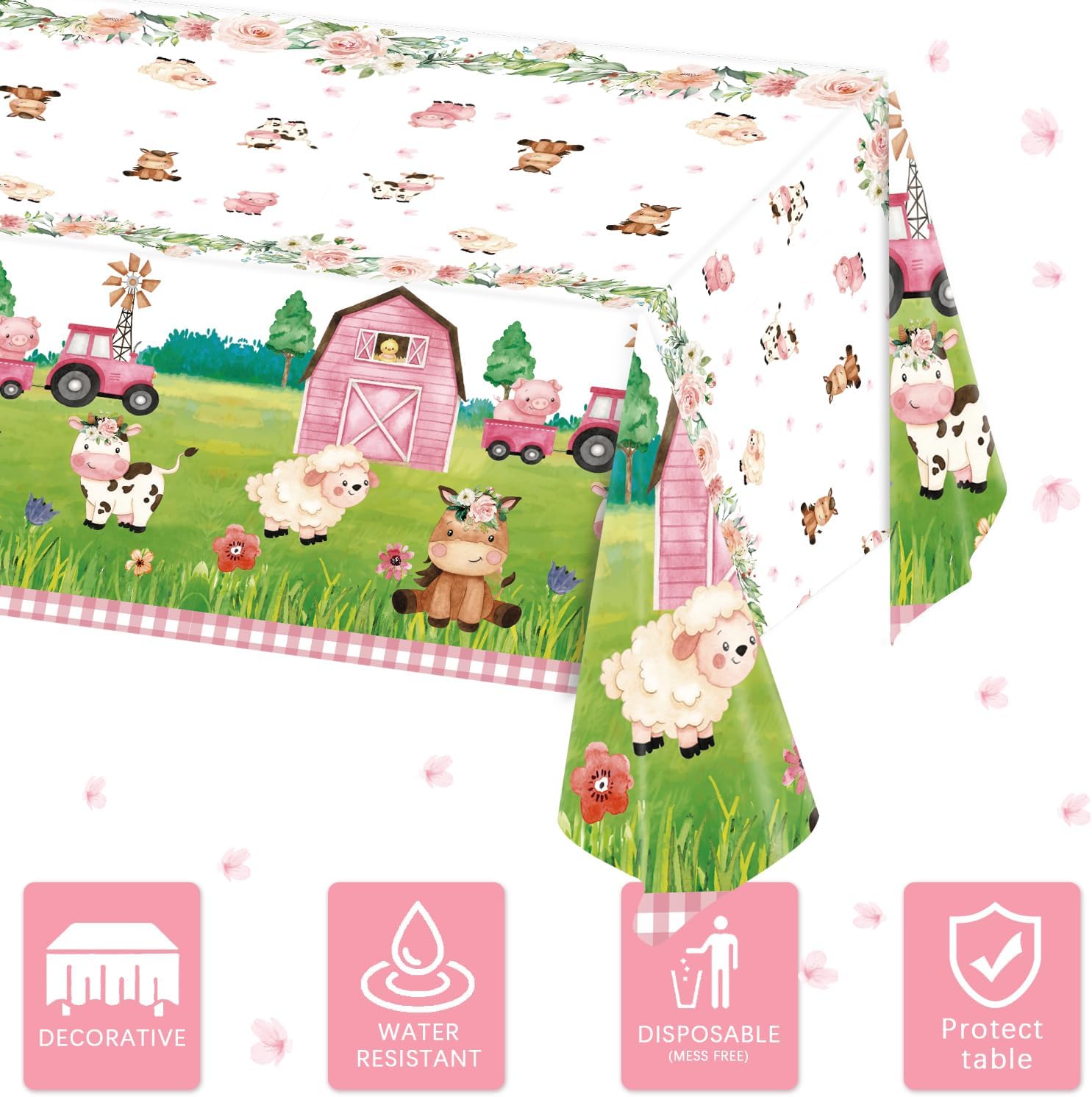 Oigco 3Pcs Farm Animal Tablecloth for Birthday Party Decorations