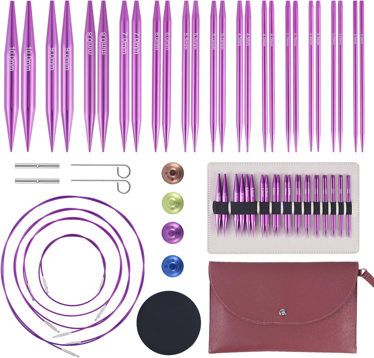 40pcs Interchangeable Circular Knitting Needles Set with Cables and Accessories