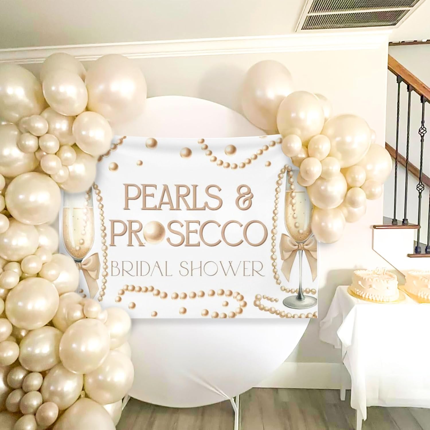 Pearls and Prosecco Bridal Shower Decor Backdrop