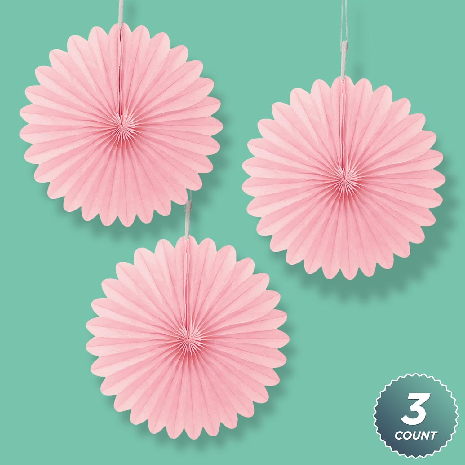 Solid Pale Pink Tissue Fan Hanging Decorations 3 Pack