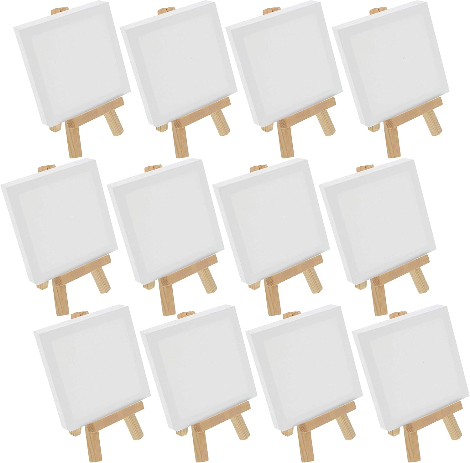 US Art Supply 3x3 Stretched Canvas with 5 Inch Mini Easel Kit 12 Pack