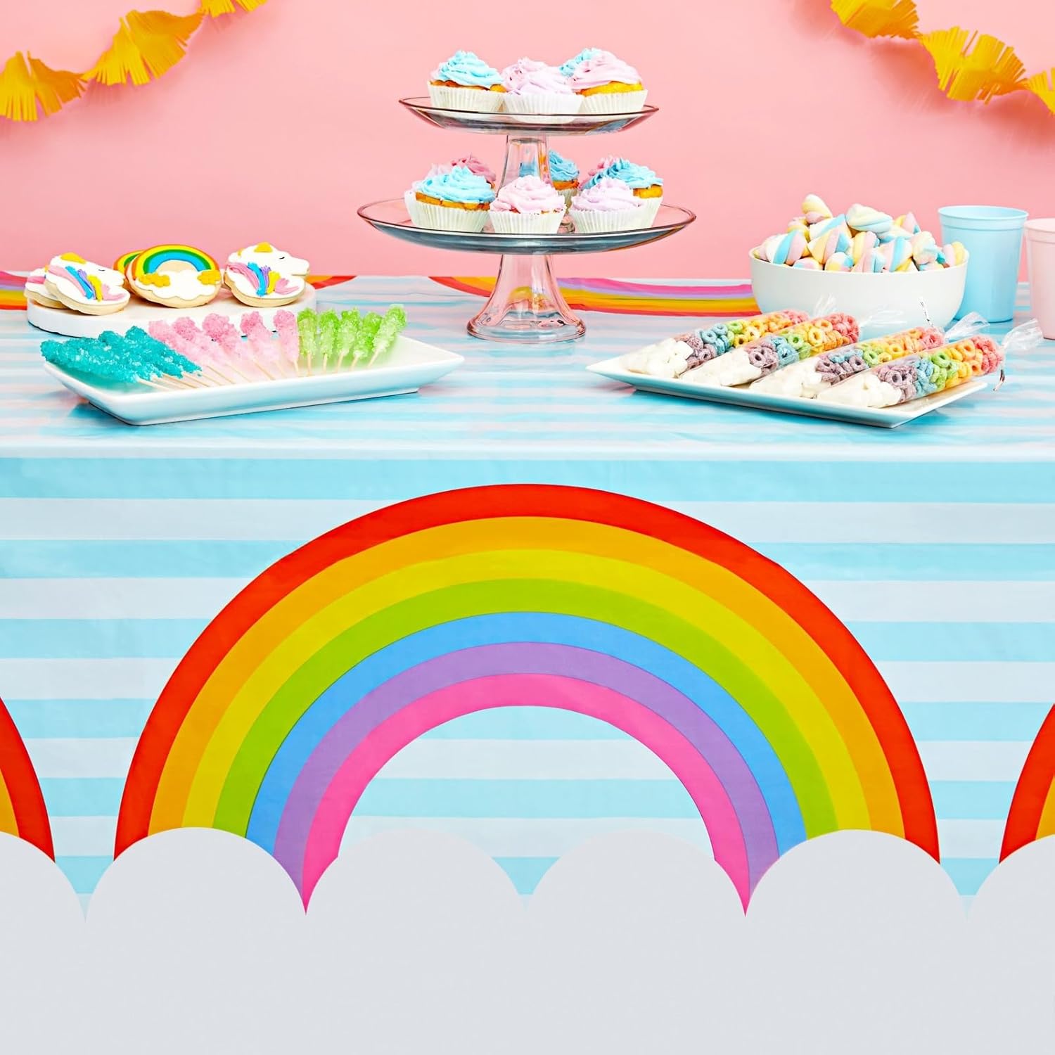 Juvale Rainbow Tablecloth 3-Pack for Birthday Decorations