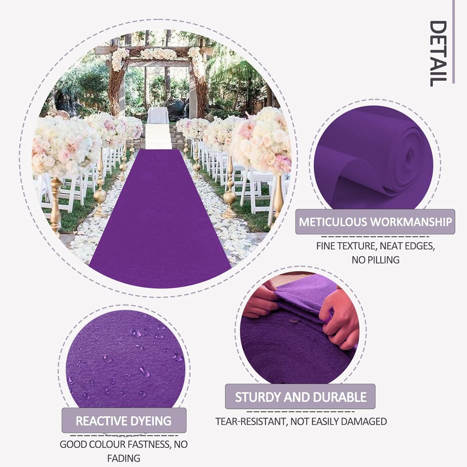 Purple Carpet Runners 2mm Wedding Aisle Runner Mat for Non-Slip Events