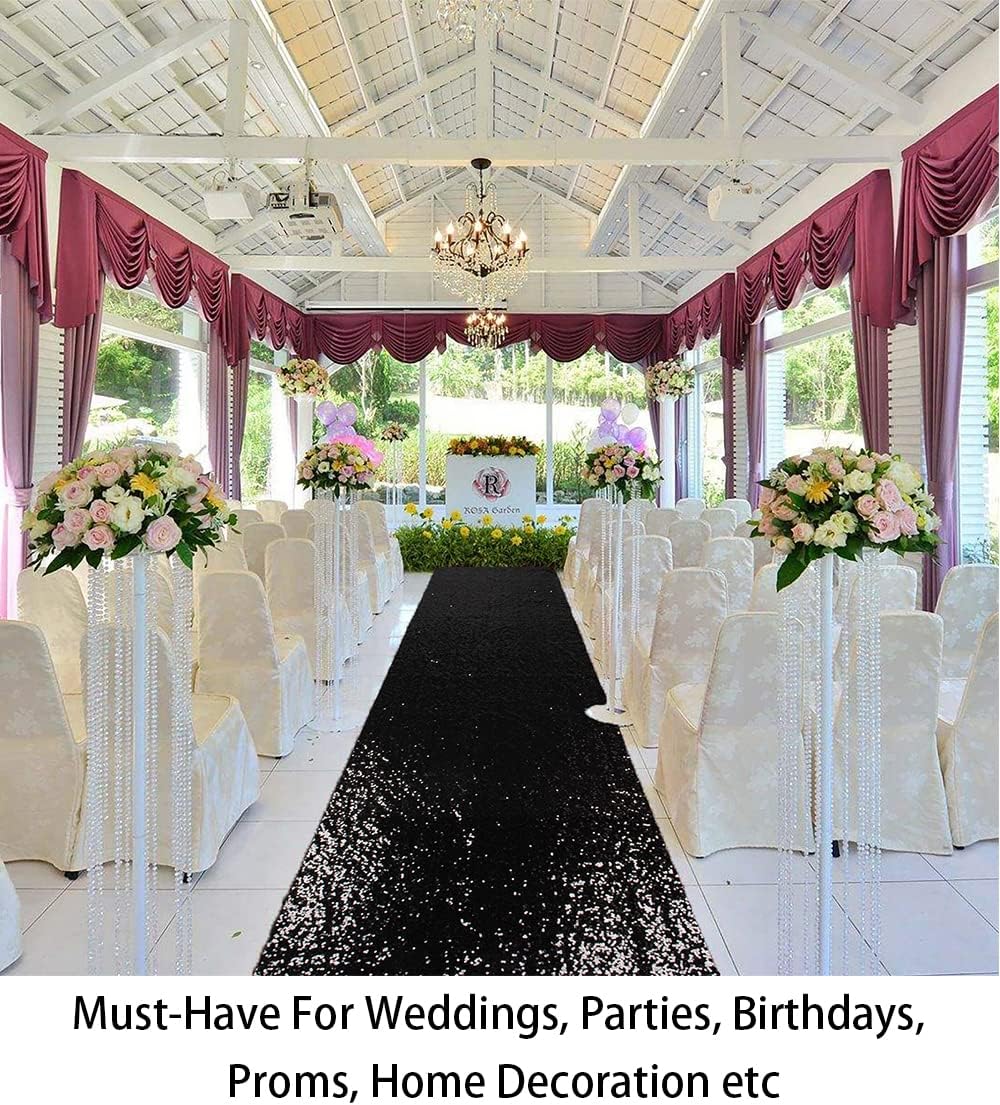 ShinyBeauty Black Sequin Aisle Runner 2ft x 15ft