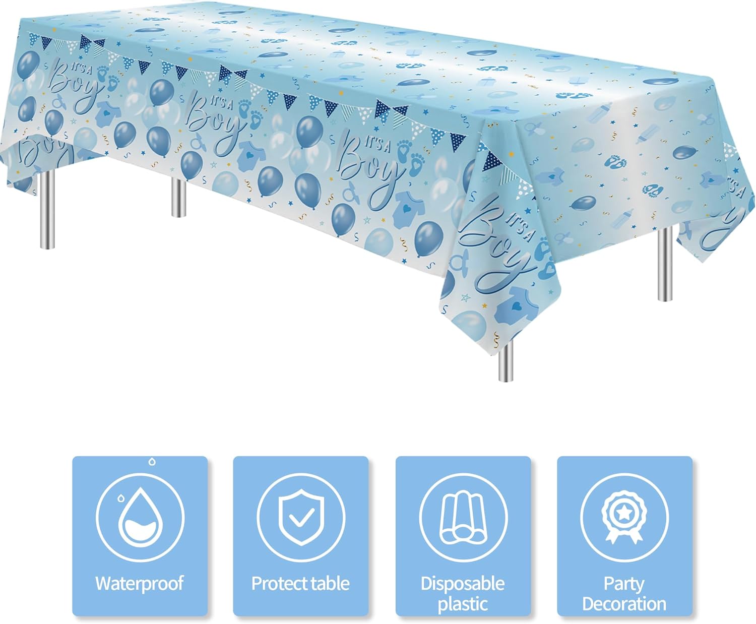 Blue Balloon Baby Shower Tablecloth Set 3 Pack