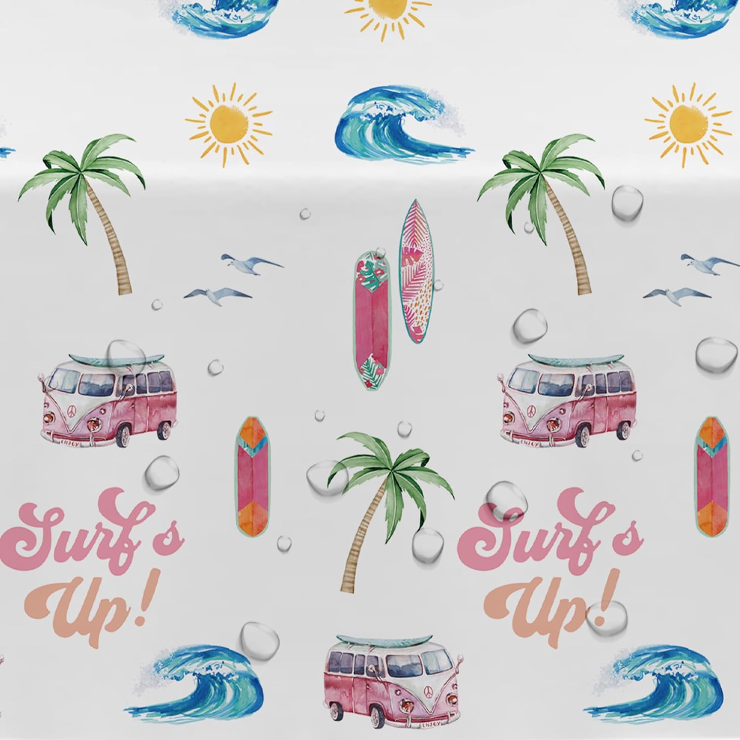 Surfs Up Party Tablecloth - 3 Pack Pink Beach Birthday Decorations