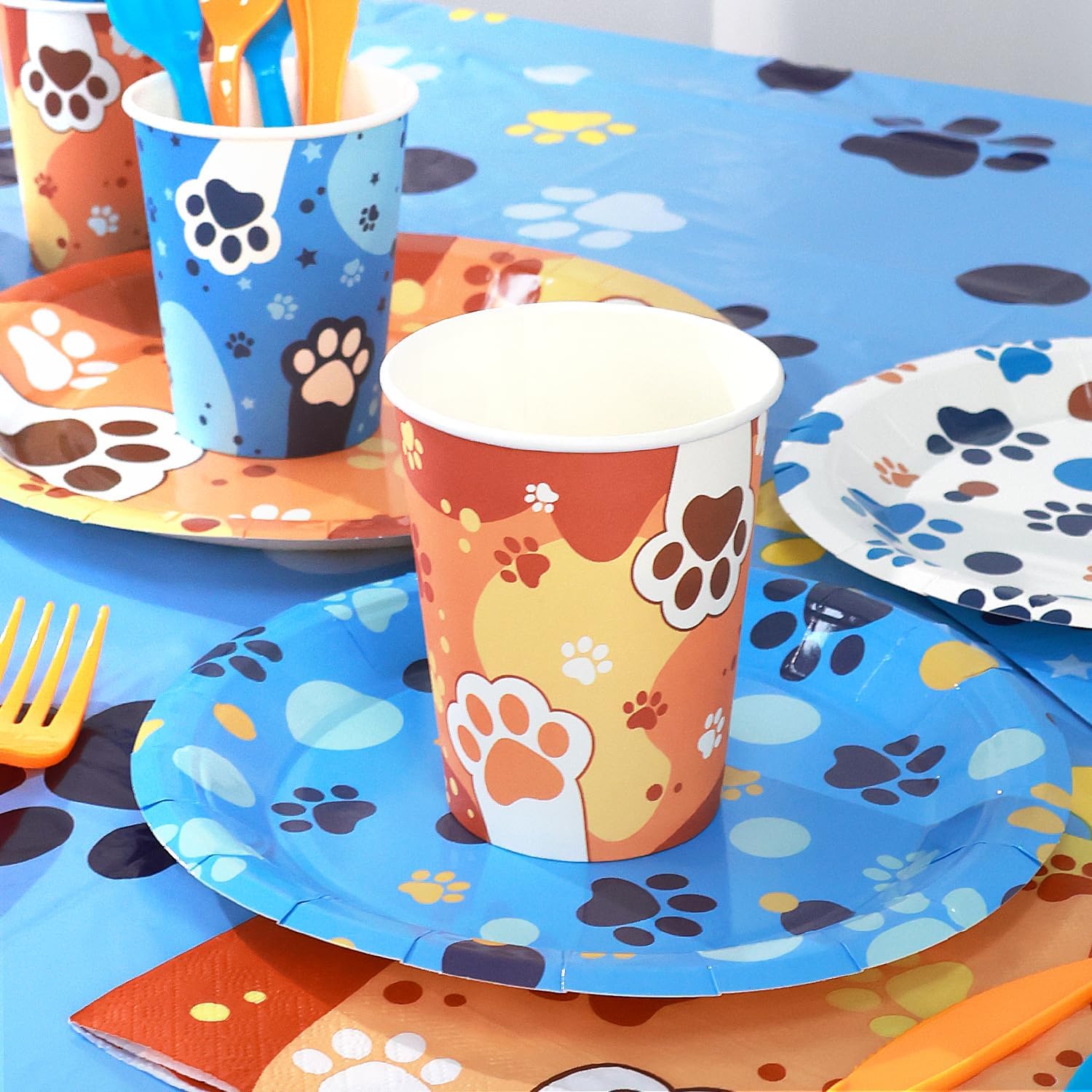 170 PCS Dog Paw Print Birthday Party Set for 24 Guests