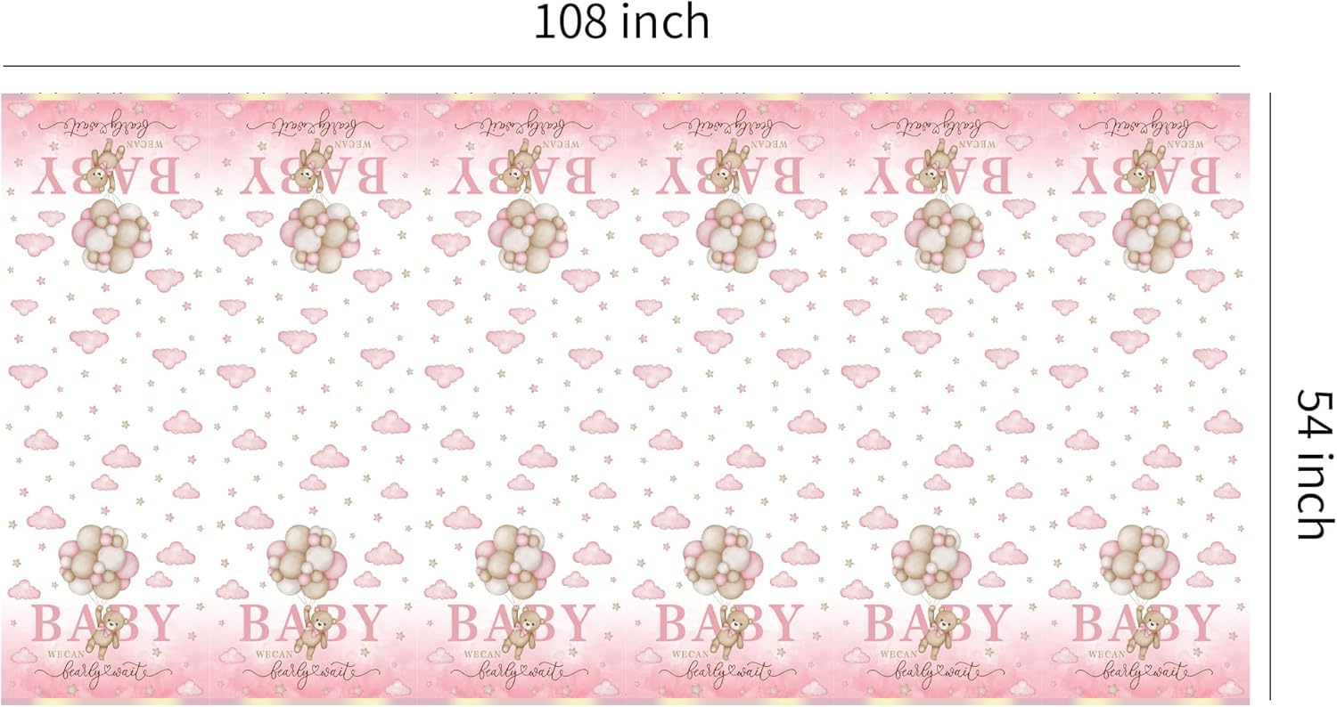 Pink Bear Baby Shower Tablecloths 3 Pack 54in x 108in