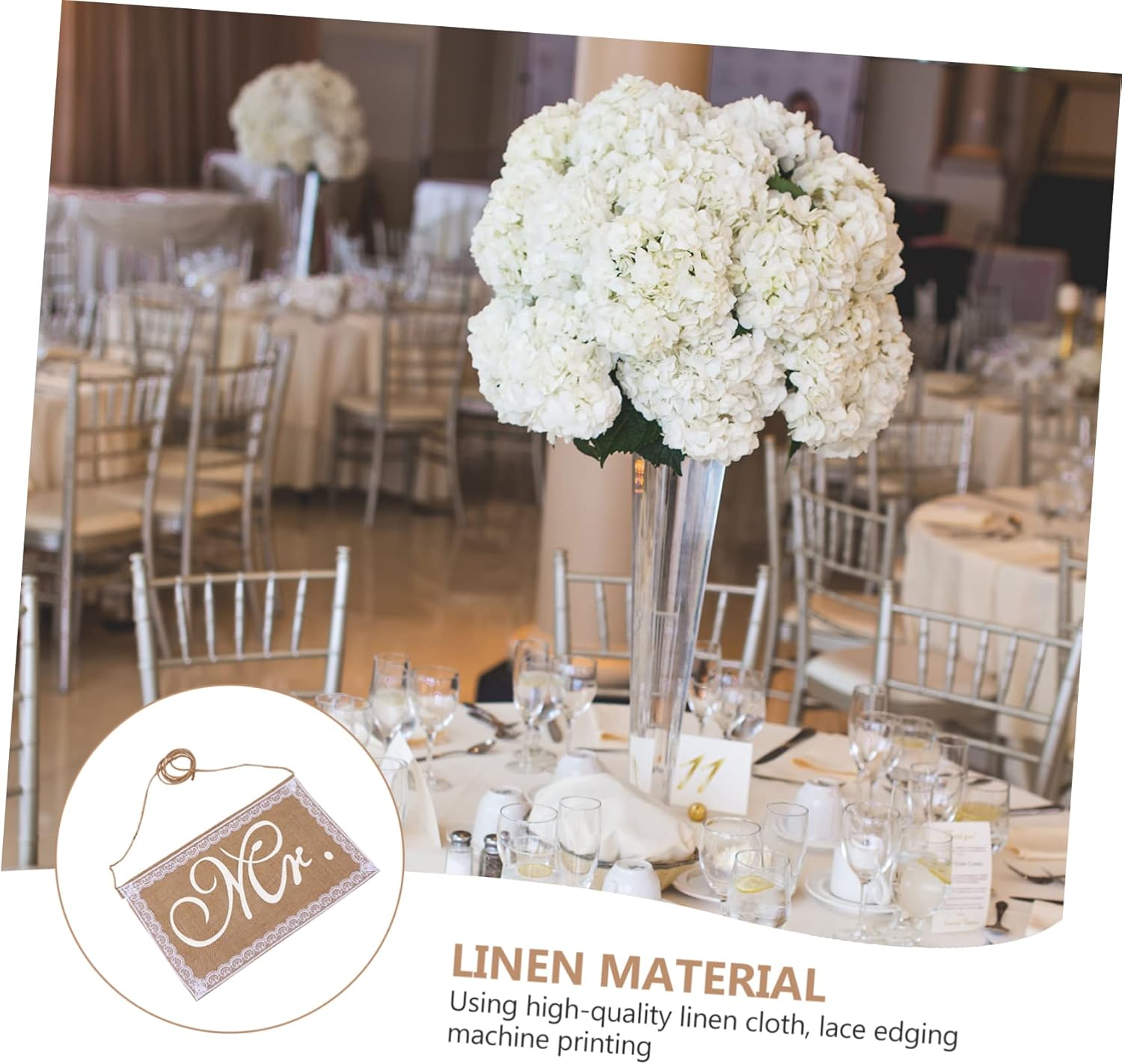 Jojofuny 2pcs Elegant Wedding Chair Sign Set Mr Mrs Burlap Decor with Lace Edging