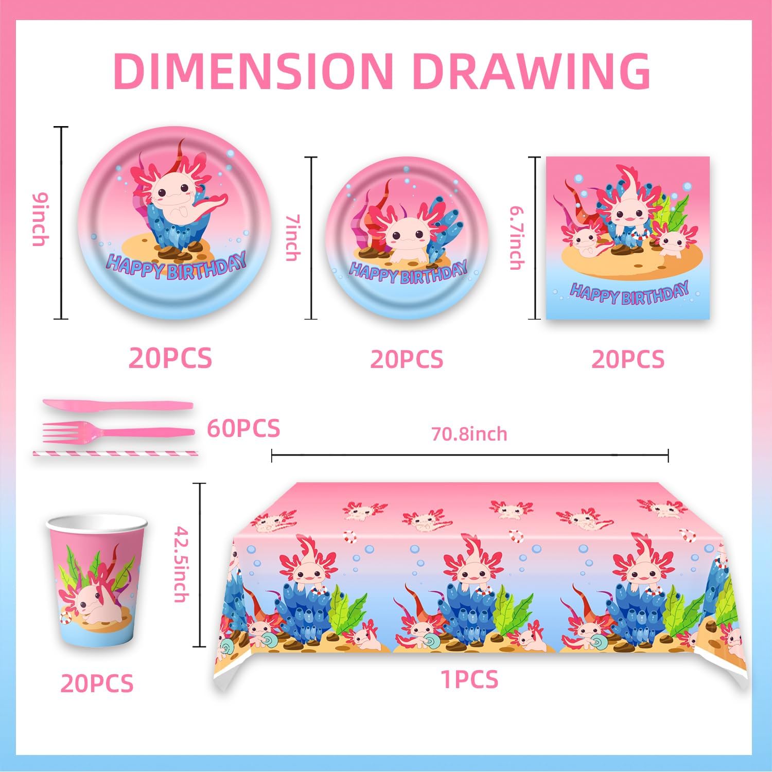 HB DOT 141Pcs Axolotl Theme Party Supplies Set