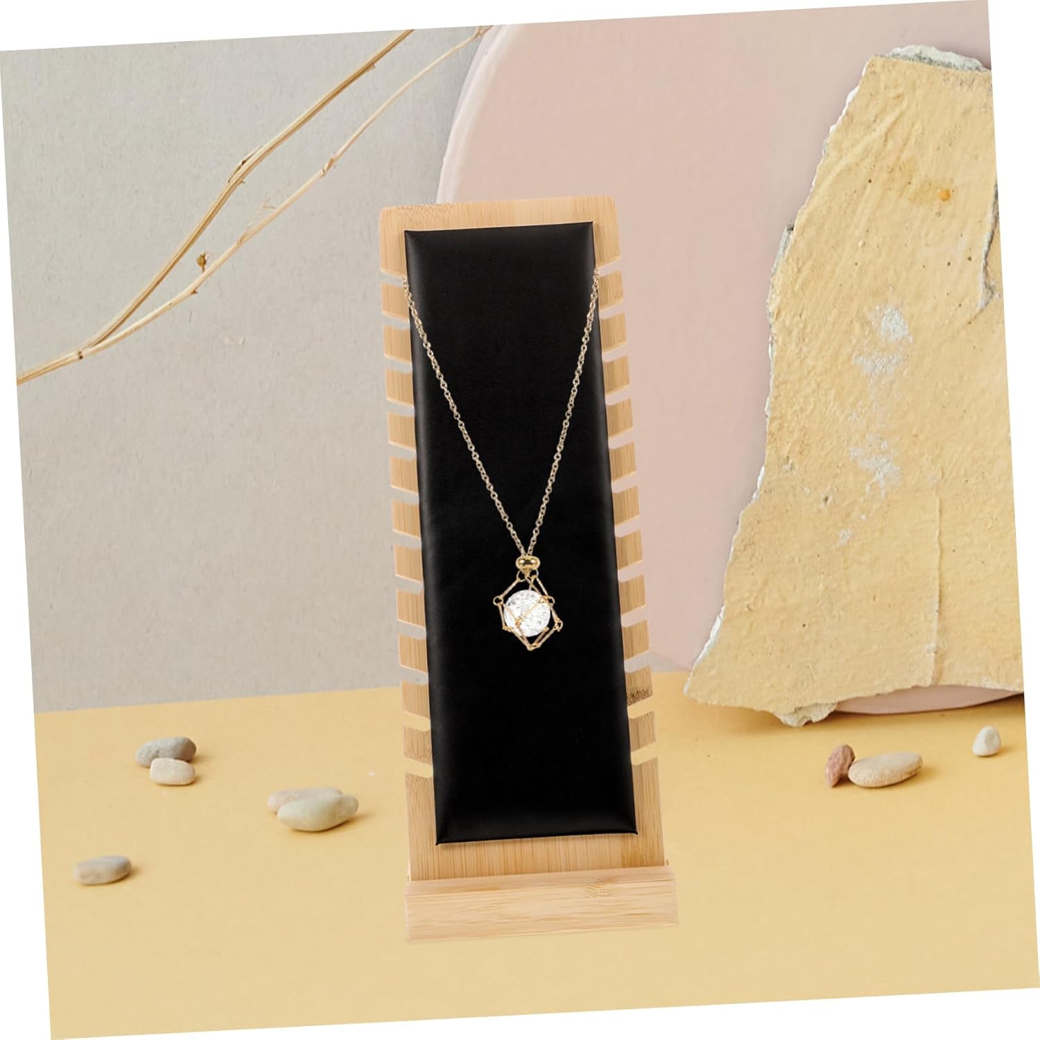 1pc Freestanding Bamboo Necklace Display Stand Organizer
