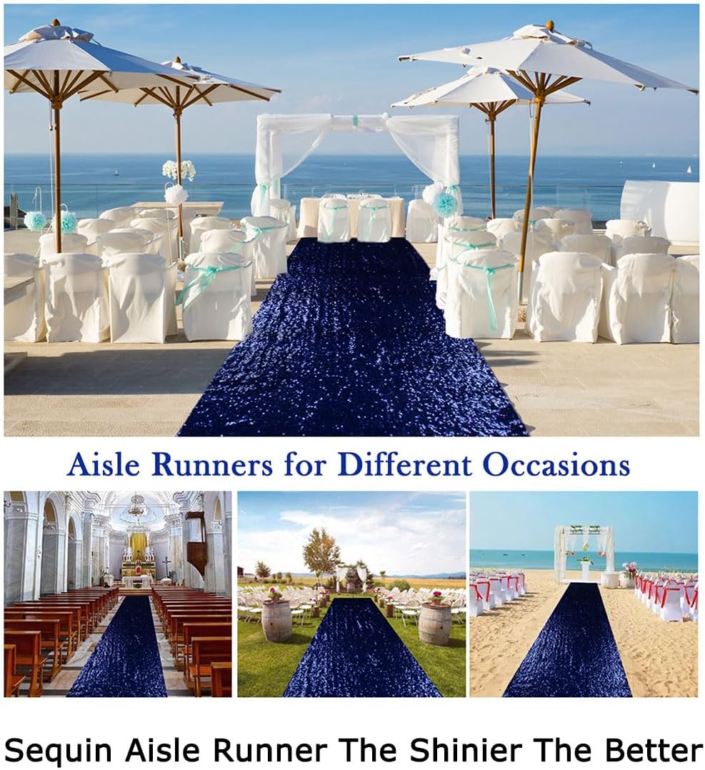 ShiDianYi Navy Blue Sequin Aisle Runner 4x20FT Glitter Wedding Carpet
