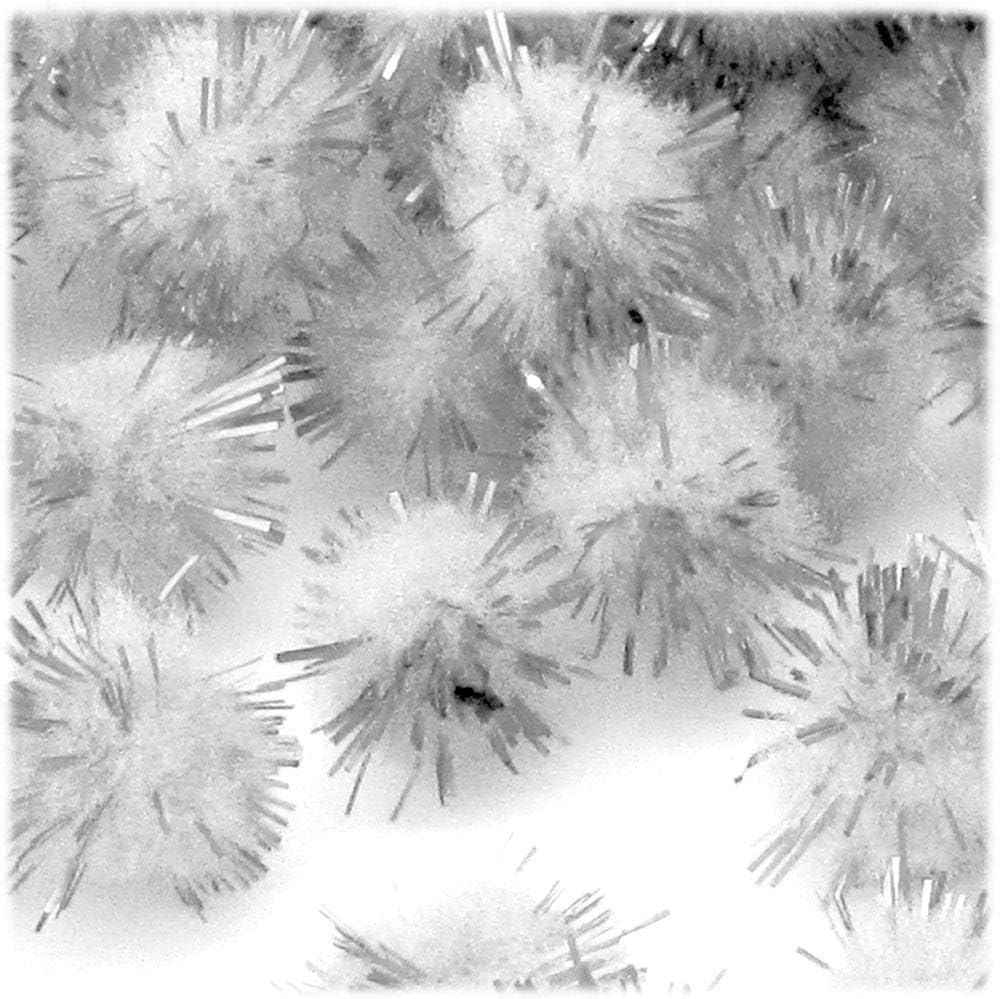 The Crafts Outlet Chenille Sparkly Pom Poms 10-inch 500pc White Silver Porcupine