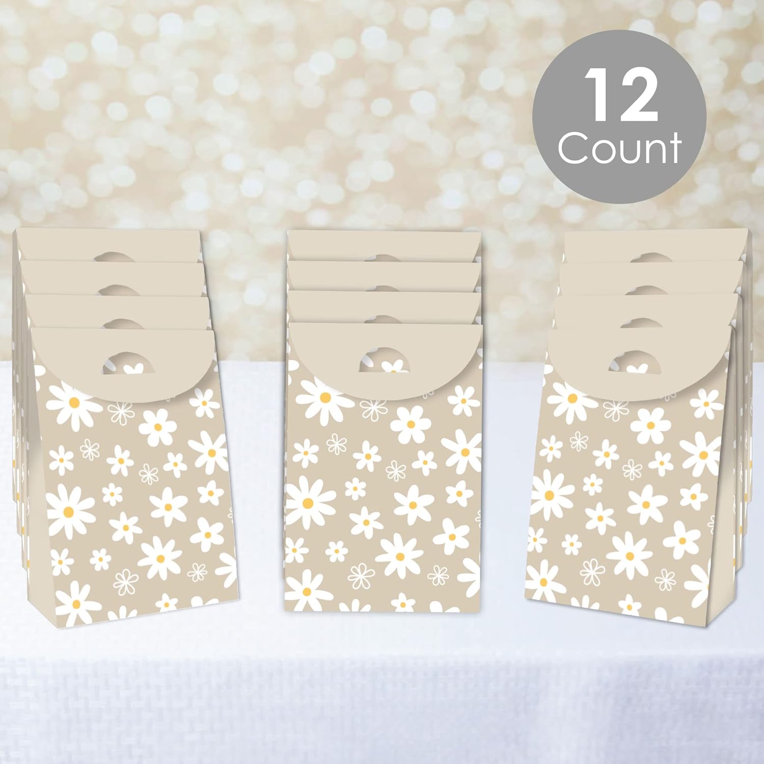 Big Dot of Happiness Tan Daisy Flowers Goodie Bags Set of 12