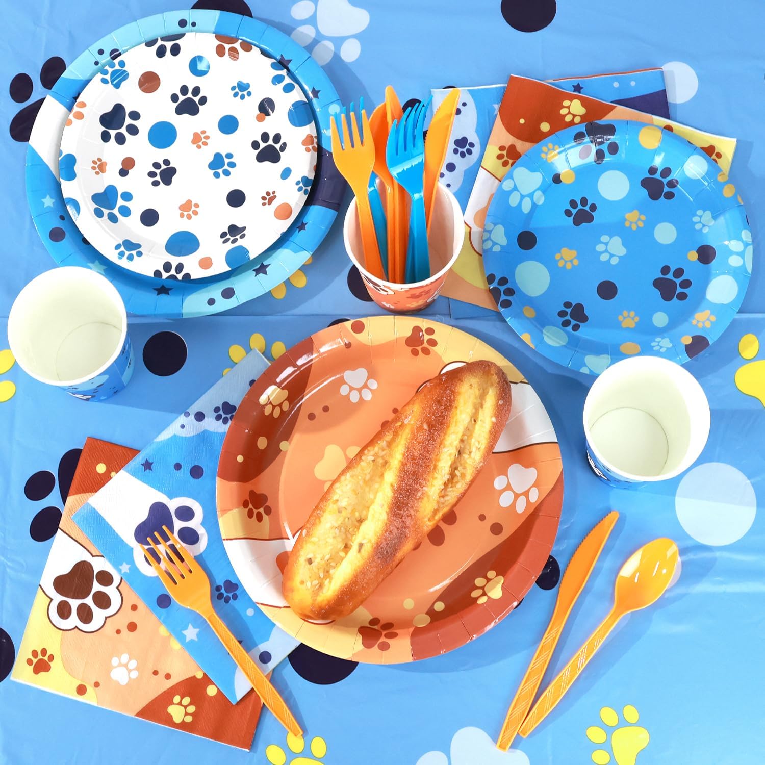 170 PCS Dog Paw Print Birthday Party Set for 24 Guests