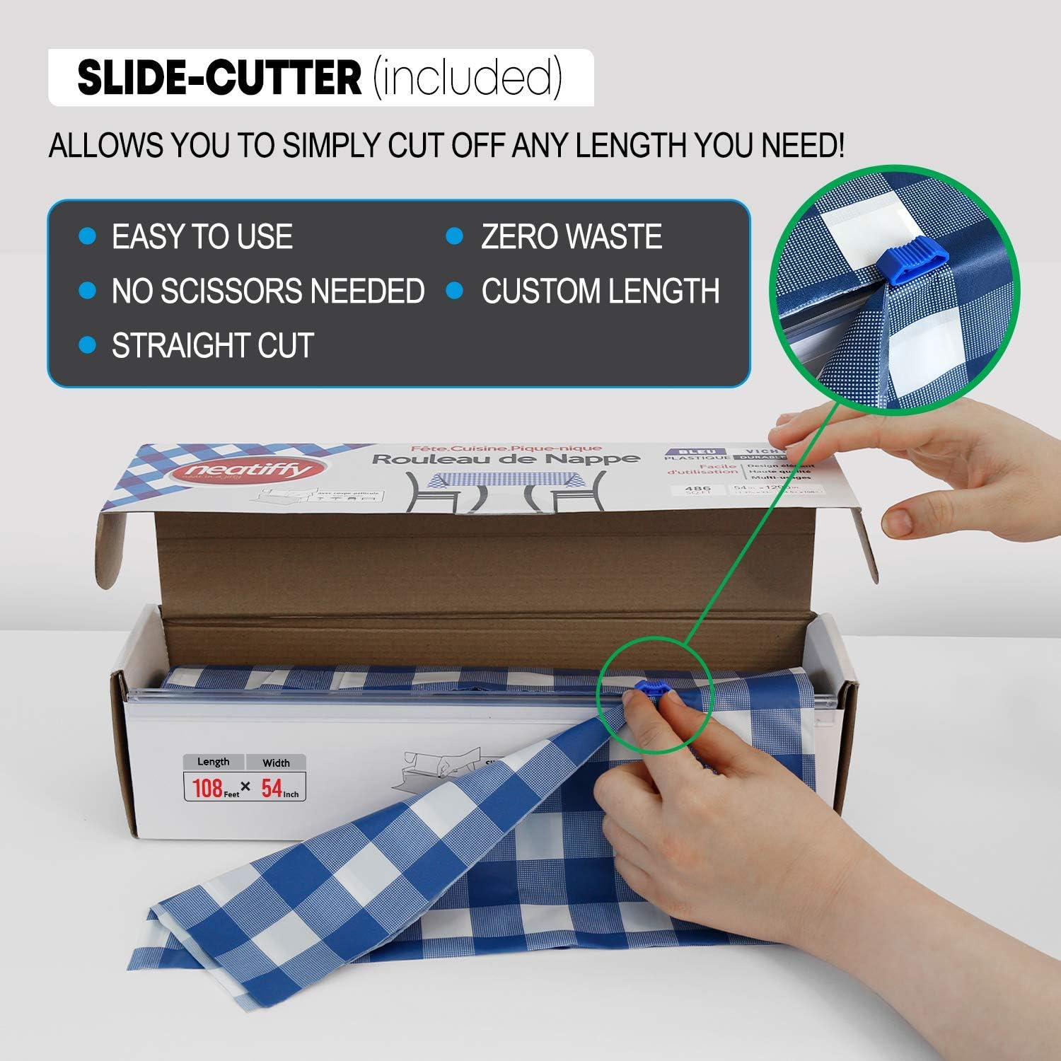 Neatiffy Blue Gingham Tablecloth Roll 54 in x 108 ft